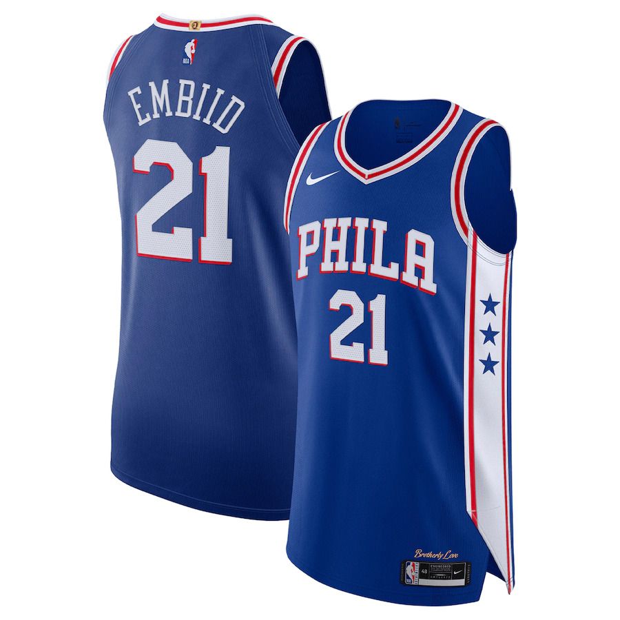 Men Philadelphia 76ers 21 Joel Embiid Nike Royal Authentic Player NBA Jersey
